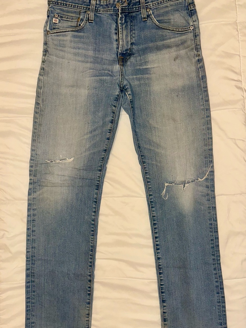 Ag Adriano Goldschmied Light Blue Distressed Tailored Fit Jeans “The Graduate”